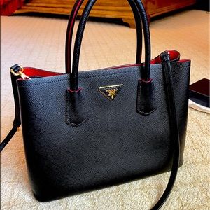 Prada Black Red Double Saffiano Leather